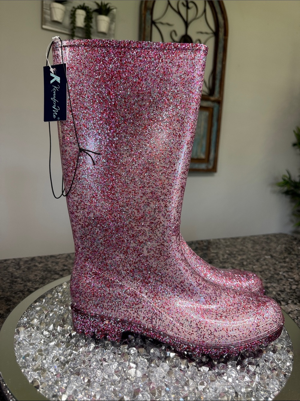 Komfor Me Glitter Pink Rain Boots NWT 9